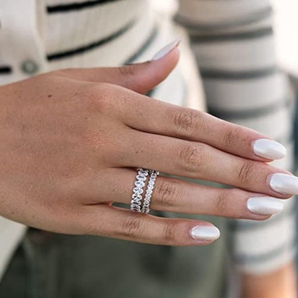 espere 7 1/2 ctw Oval Cut CZ Eternity Ring | Womens Wedding Band - Picture 3 of 6